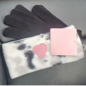 Juicy Couture Black,White,Pink Tye dye Headband/Ear Warmer With Black Gloves NWT